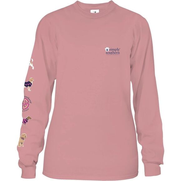 Simply Southern Preppy Puppy Classy Happy Logo Long Sleeve Crepe Tee - Large - Picture 4 of 4